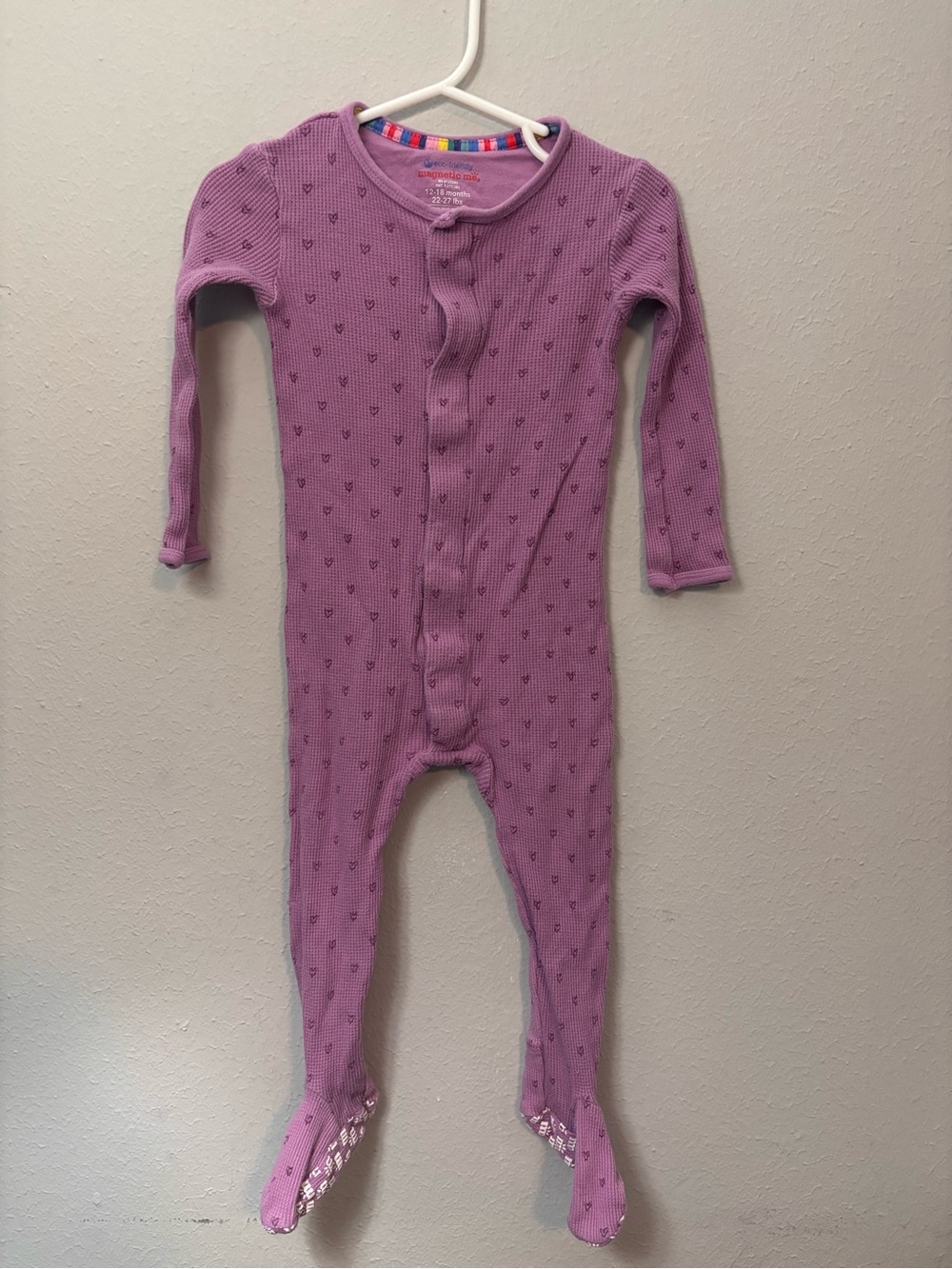 Magnetic Me Waffle Lavender Heart-Print Footed One-Piece 12-18